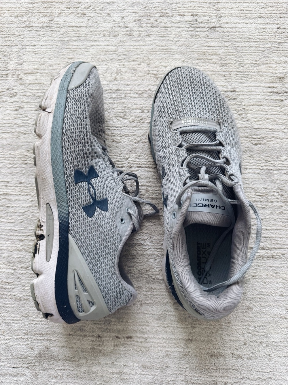 Under Armour Grey and Navy Charged Gemini Men’s Athletic Running Shoes